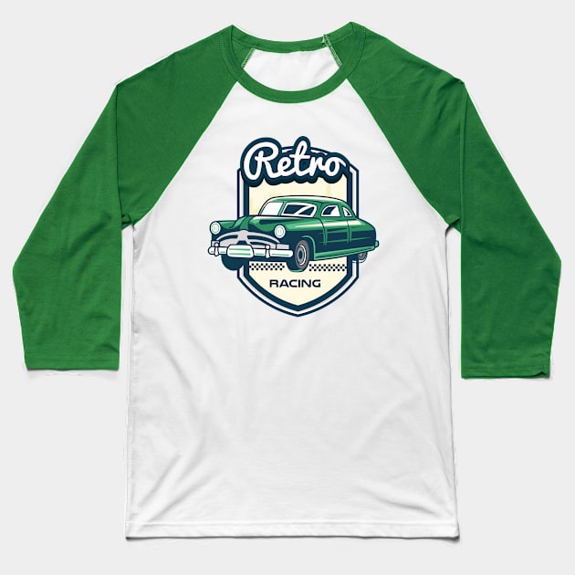 Retro Racing Car Badge Baseball T-Shirt by Harrisaputra